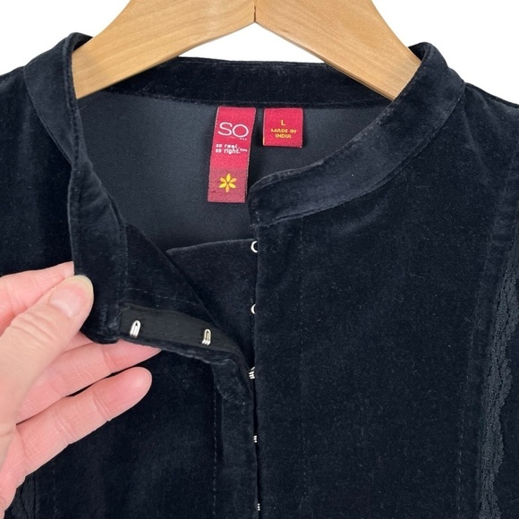 Y2K SO Black Velvet Peplum Blazer Jacket Size Large - Picture 5 of 11